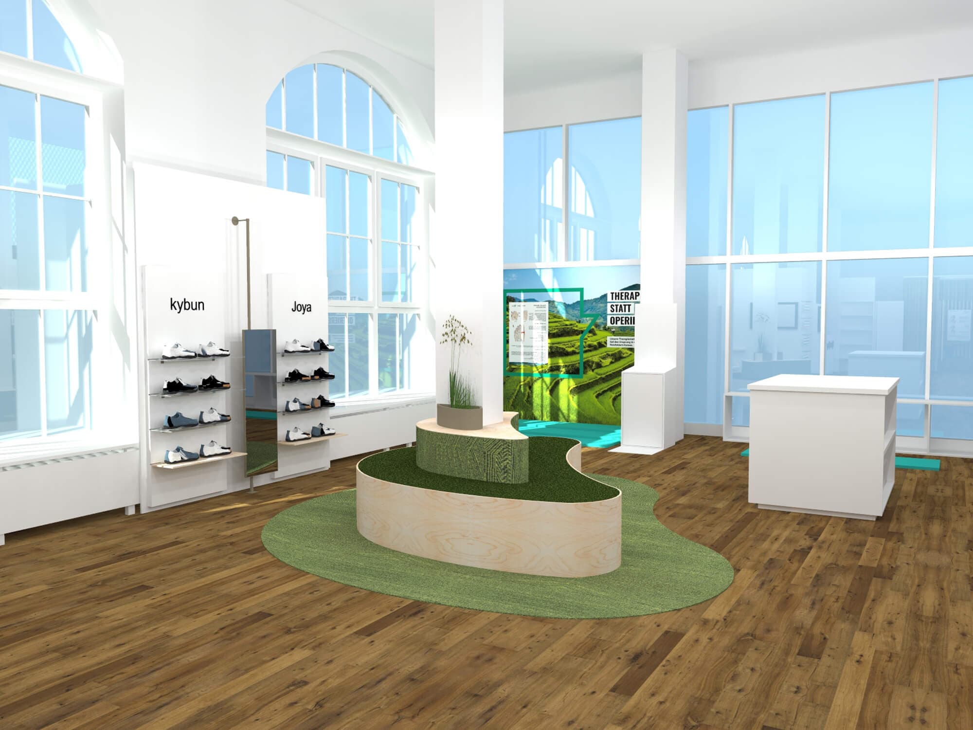 Kybun Arbon Rendering Sitzecke Schuhgeschäft